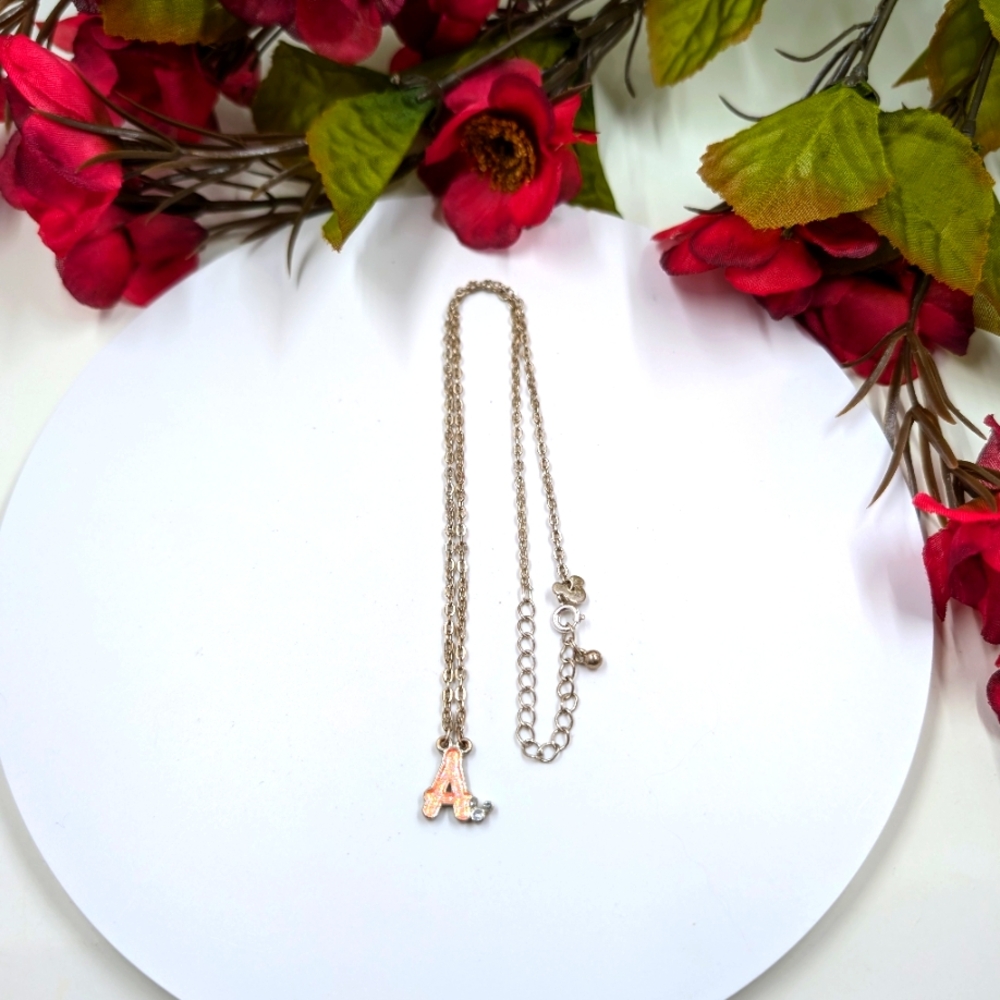 Disney Signed Letter A Initial Vintage Necklace with Genuine Crystal Accents